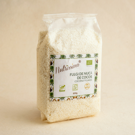 NUCI ȘI SEMINȚE - Fulgi de cocos integrali (grasi) raw ECO 800g