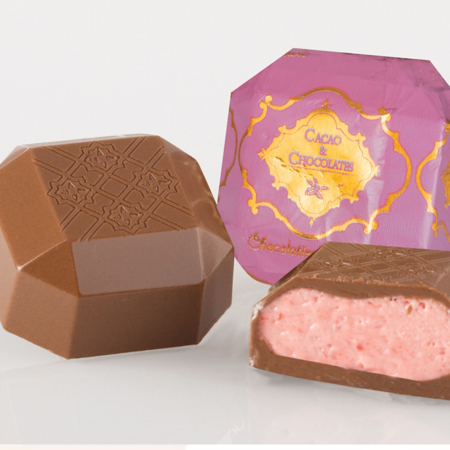 CIOCOLATA & CACAO - LILA - Ciocolată cu lapte umplută cu cremă de căpșuni și iaurt