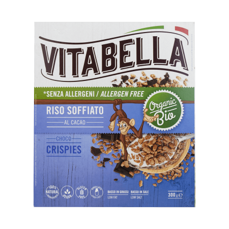 HEALTHY SNACKS - Pufuleți de orez fără gluten cu glazură de ciocolată – 300 g Vitabella Bio