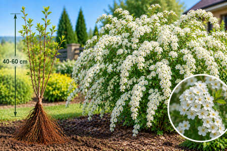 Gard viu cu flori - Cununiță albă , Floarea miresii Spirea vanhouttei 40-60 cm, radacina libera