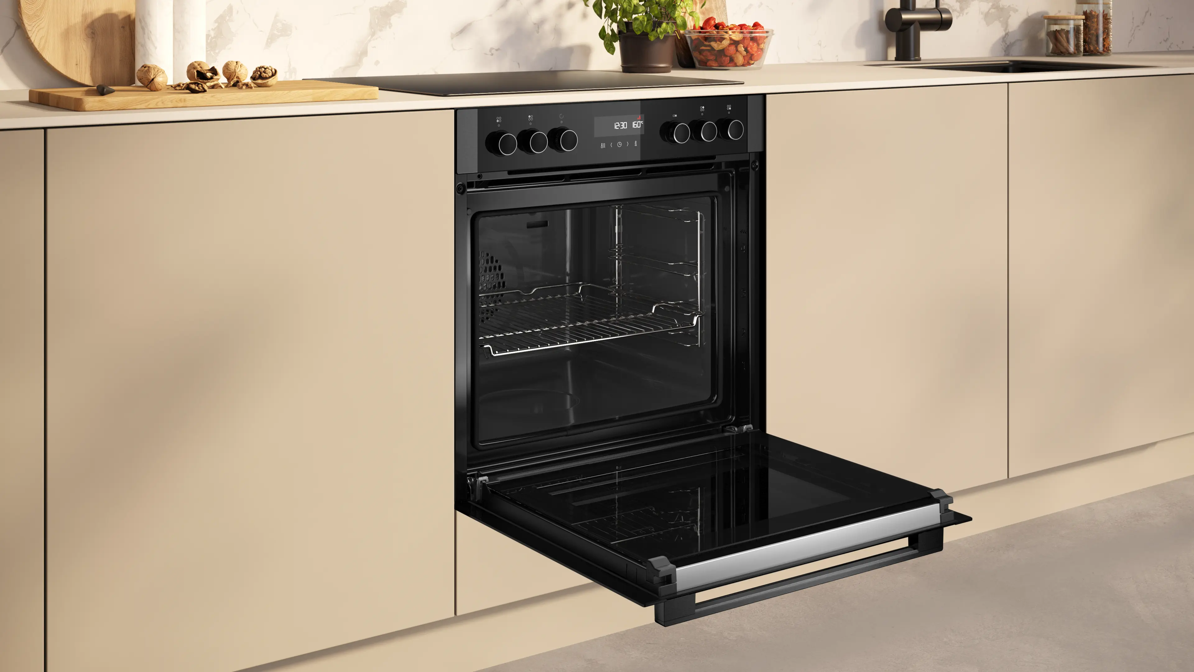 Aragaz incorporabil NEFF N50 E2ACH7AG4, 60 cm, cuptor 71 L CircoTherm®, autocurățare pirolitică + hidrolitică, plită vitroceramică 4 zone, grafit / sticlă neagră [4]