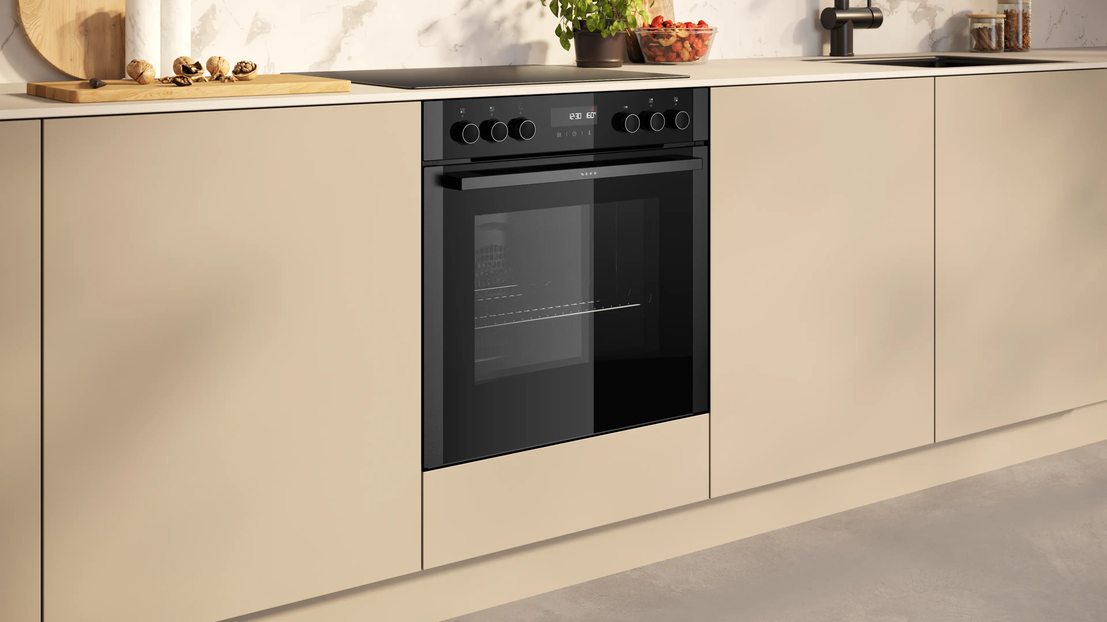 Aragaz incorporabil NEFF N50 E2ACH7AG4, 60 cm, cuptor 71 L CircoTherm®, autocurățare pirolitică + hidrolitică, plită vitroceramică 4 zone, grafit / sticlă neagră [5]