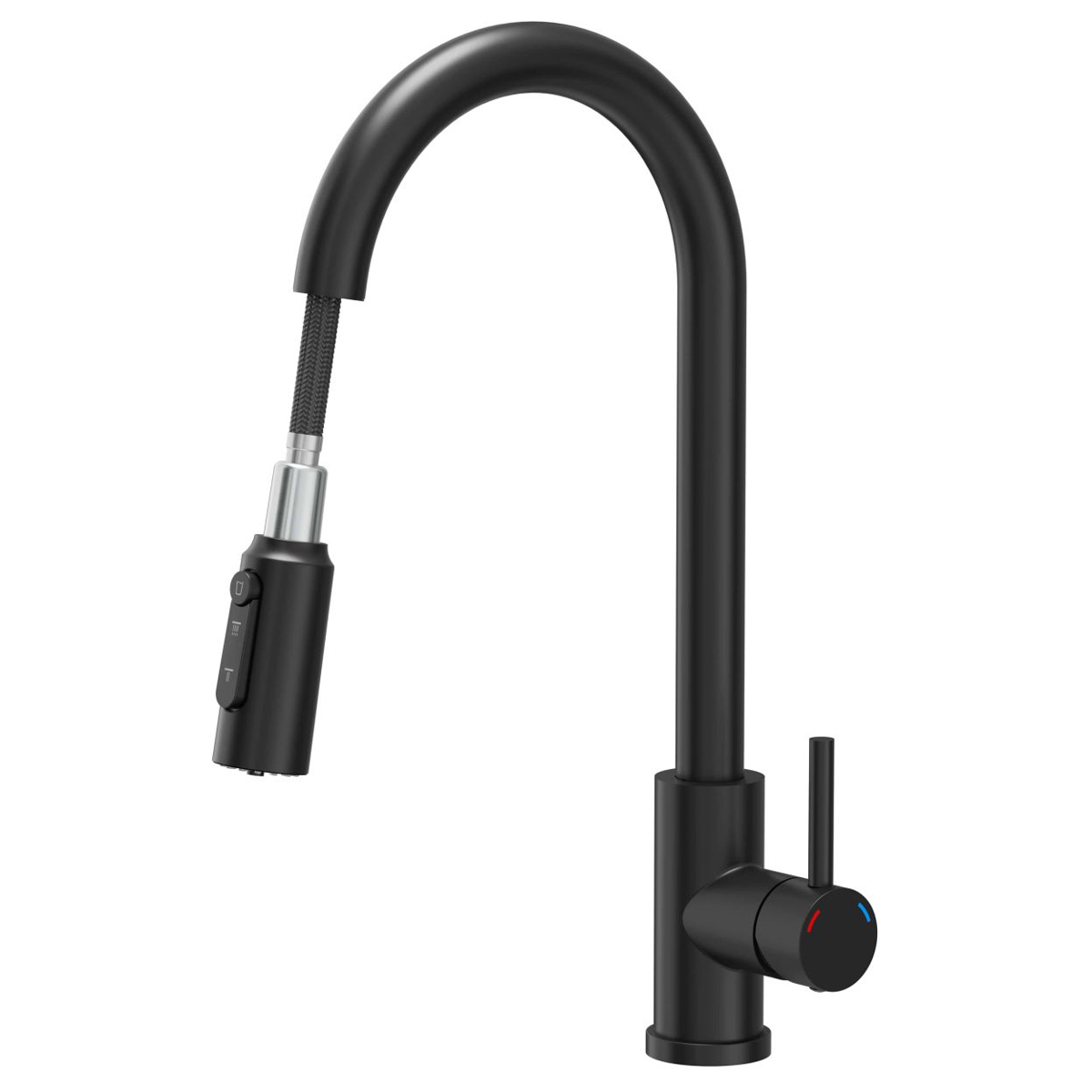 Baterie 3 cai CookingAid Cindy Black apa rece / calda / filtru apa negru mat si perlator detasabil / extractibil cu buton comutare jet / spray [2]