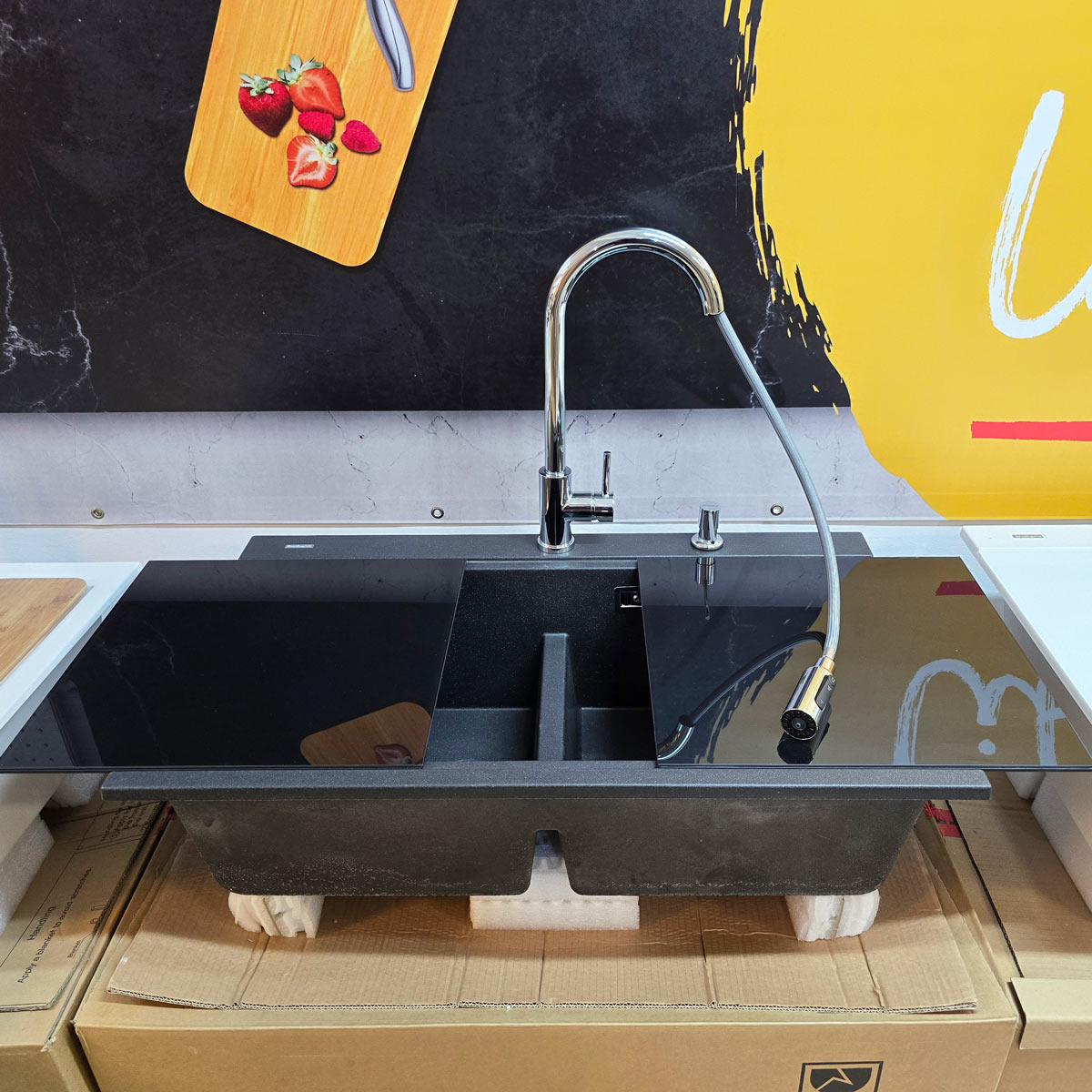 Baterie 3 cai CookingAid Cindy Chrome apa rece / calda / filtru apa cu finisaj cromat si perlator detasabil / extractibil cu buton comutare jet / spray [9]