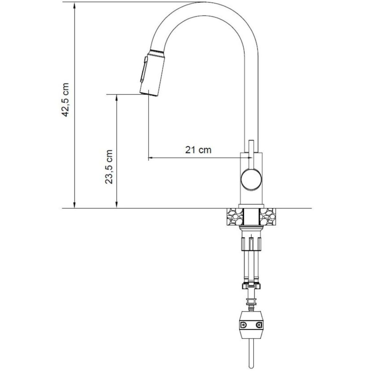 Baterie 3 cai CookingAid Cindy Chrome apa rece / calda / filtru apa cu finisaj cromat si perlator detasabil / extractibil cu buton comutare jet / spray [12]