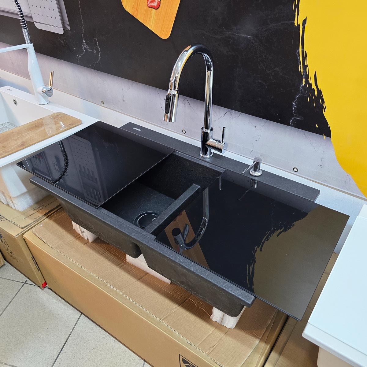 Baterie 3 cai CookingAid Cindy Chrome apa rece / calda / filtru apa cu finisaj cromat si perlator detasabil / extractibil cu buton comutare jet / spray [7]