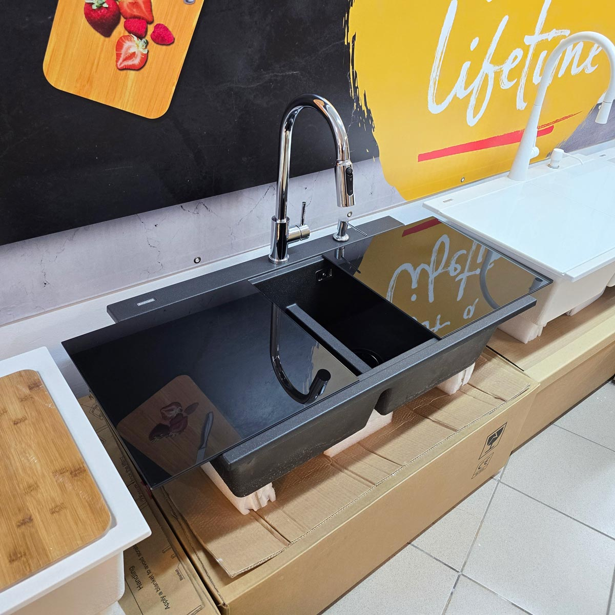 Baterie 3 cai CookingAid Cindy Chrome apa rece / calda / filtru apa cu finisaj cromat si perlator detasabil / extractibil cu buton comutare jet / spray [6]