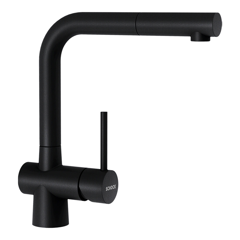 Baterie bucatarie Schock Laios Cristadur Puro cu cap extractibil, aspect granit, cartus ceramic, negru intens [1]
