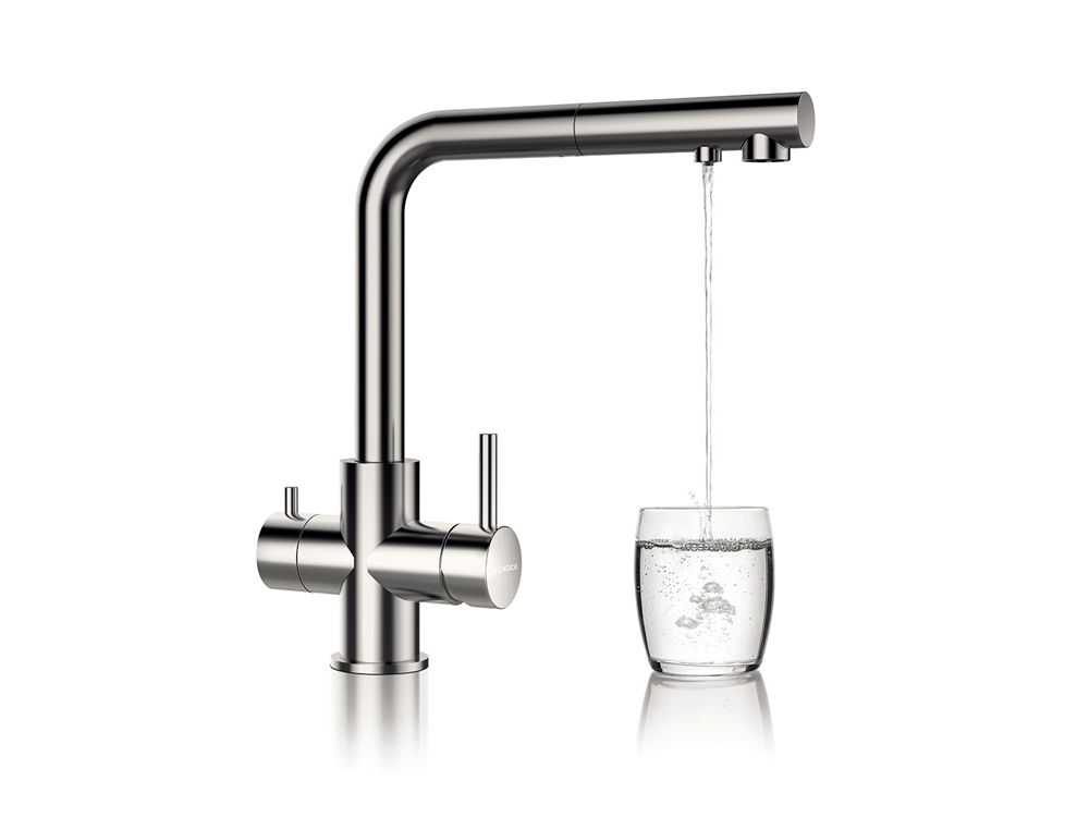 Baterie bucatarie Schock Vitus Cristadur Puro cu cap extractibil, 3 cai, aspect granit, cartus ceramic, negru intens [3]