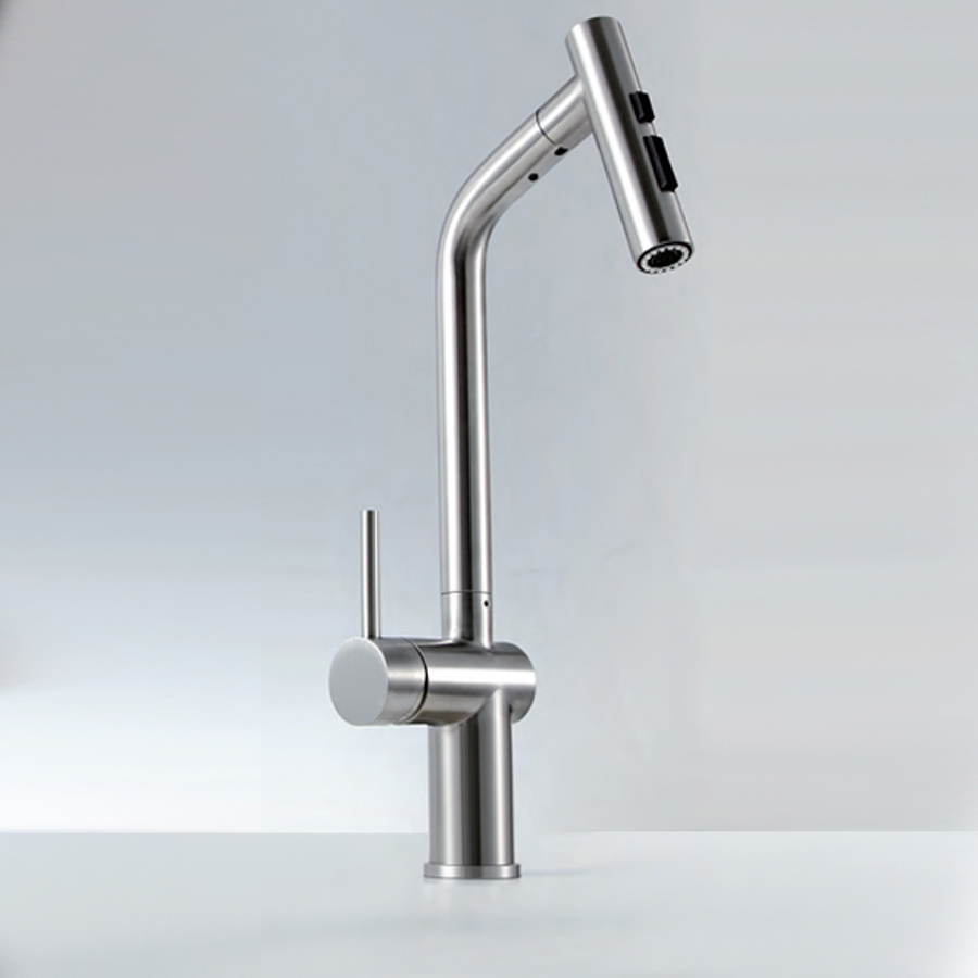 Baterie CookingAid Ferrara Steel cu furtun dus extractibil si buton schimbare dus/jet, culoare inox periat [2]