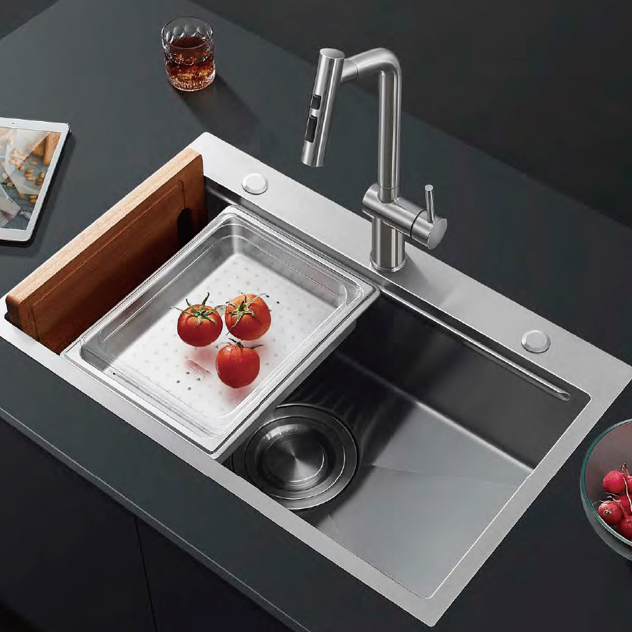 Baterie CookingAid Ferrara Steel cu furtun dus extractibil si buton schimbare dus/jet, culoare inox periat [7]