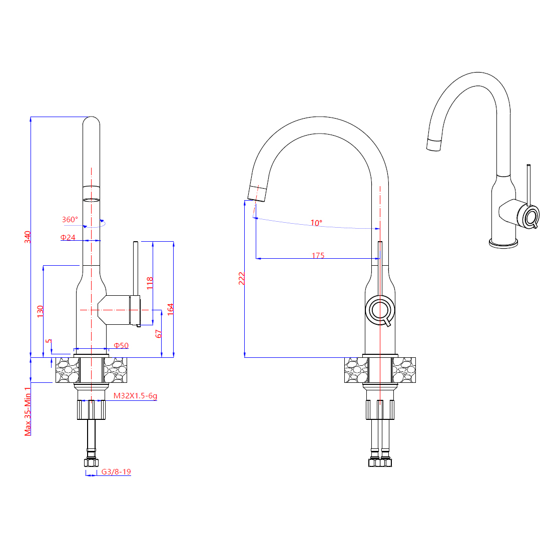 Baterie CookingAid Ingrid Steel rotativa 360° finisaj inox periat [11]