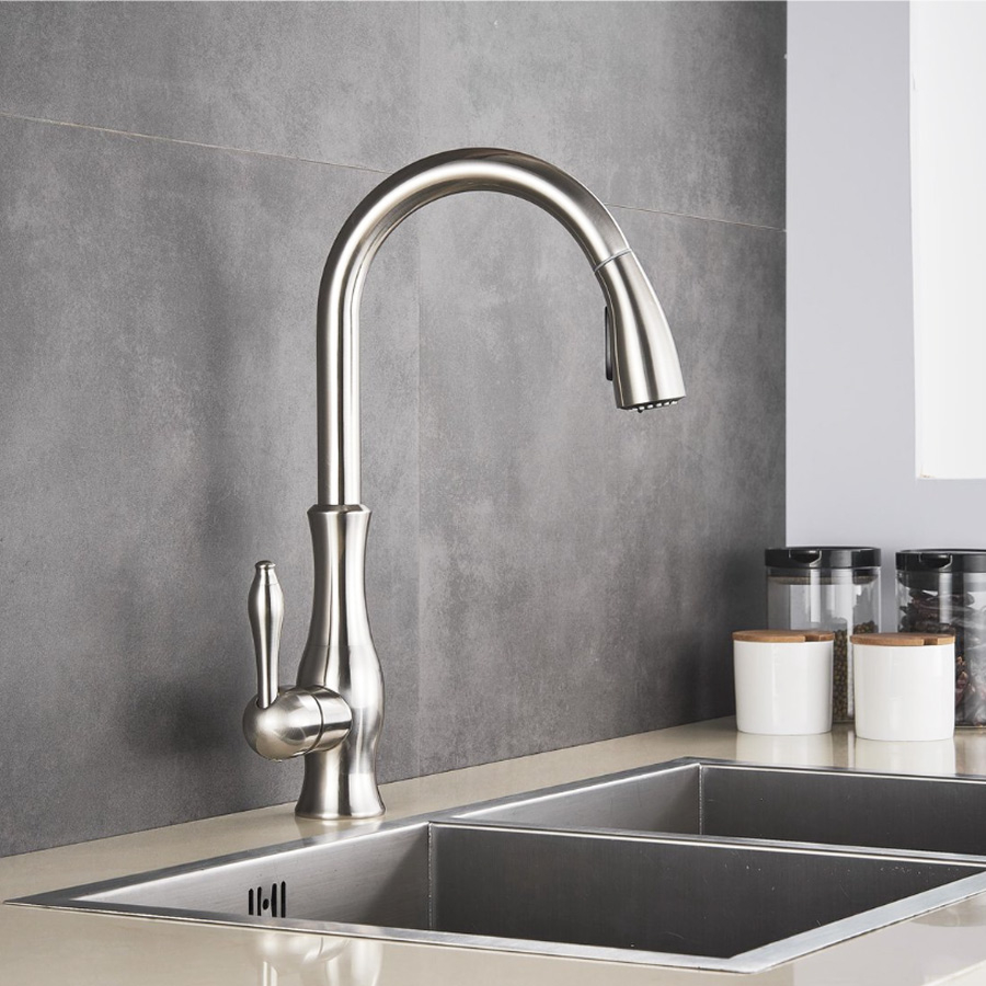 Baterie CookingAid ISLAND TAP cu finisaj periat, furtun dus retractabil / extractibil si buton schimbare de pe dus pe jet [7]