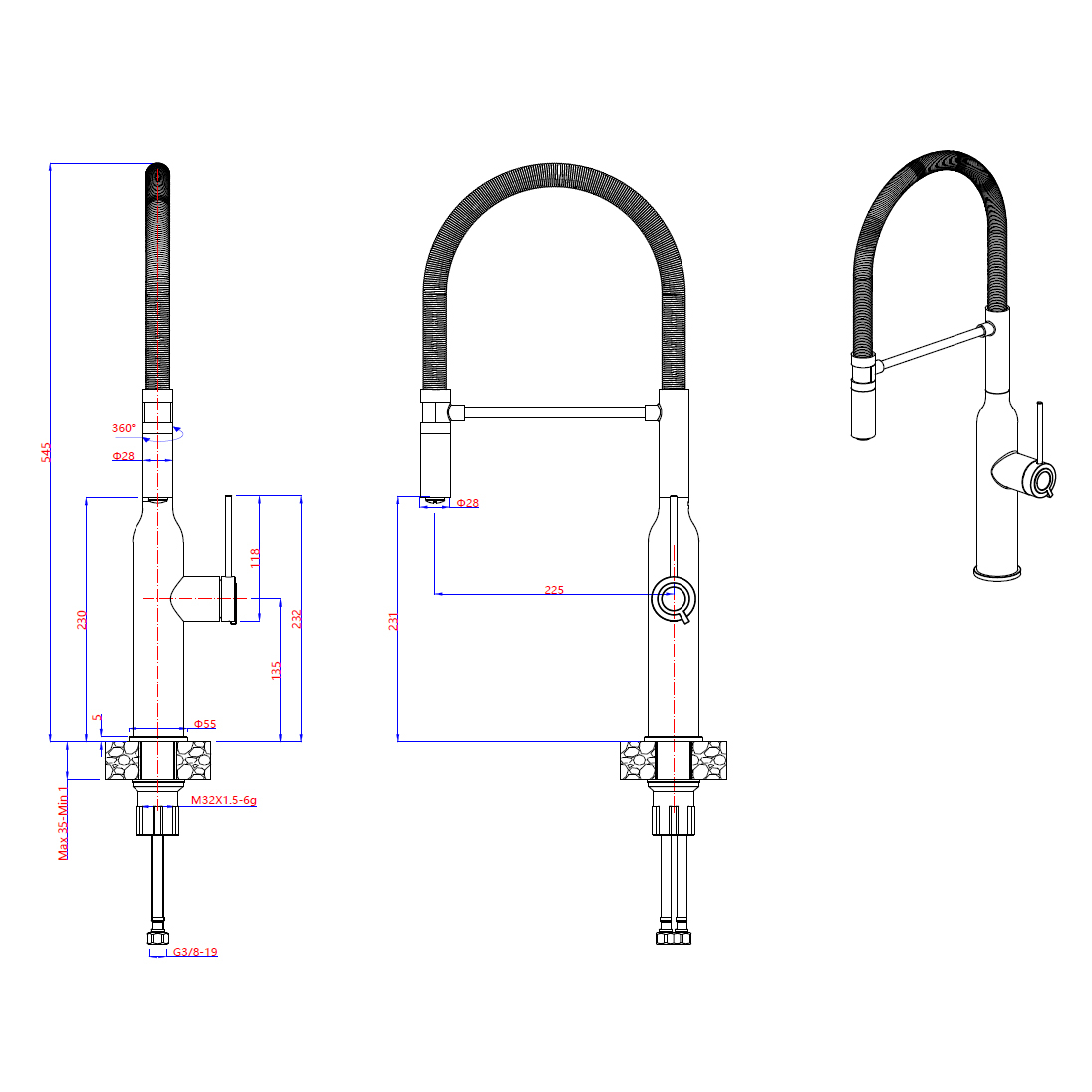 Baterie CookingAid Marilyn Steel cu furtun dus detasabil / flexibil si finisaj inox periat [14]