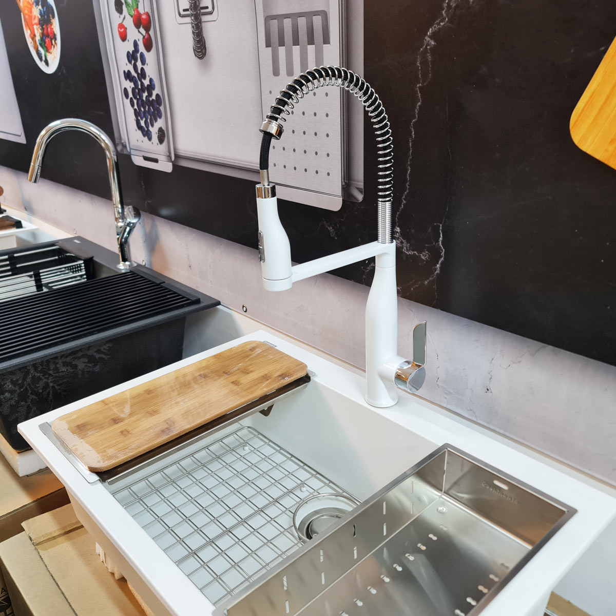 Baterie CookingAid NEO Spring White Chrome cu cap flexibil detasabil + buton interschimbabil jet/dus si finisaj Cromat/Alb [6]