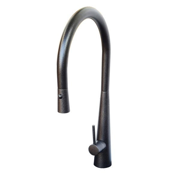 Baterie CookingAid NEWMIX 90 Black Metal Quartz cu finisaj NEGRU Metalic antiamprenta si furtun dus retractabil / extractibil + buton jet/dus [1]