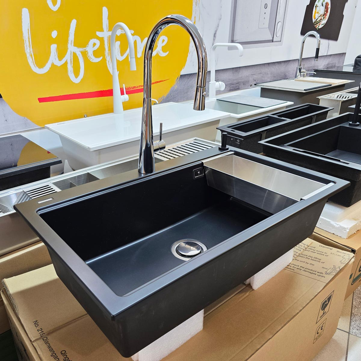 Baterie CookingAid NEWMIX 90 CHROME cu finisaj cromat si furtun dus retractabil / extractibil + buton jet/dus [5]