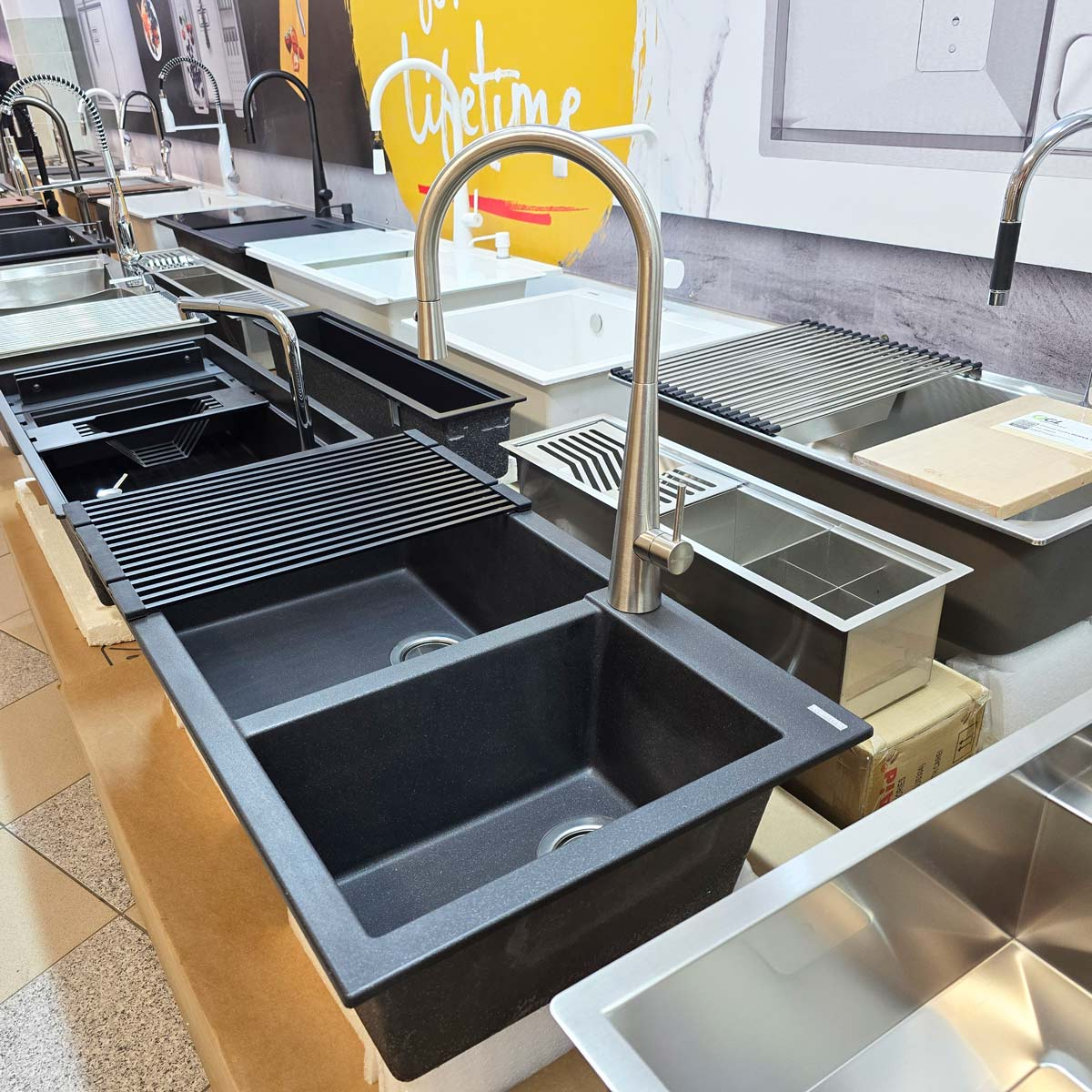 Baterie CookingAid NEWMIX 90 STEEL cu finisaj periat si furtun dus retractabil / extractibil + buton jet/dus [7]