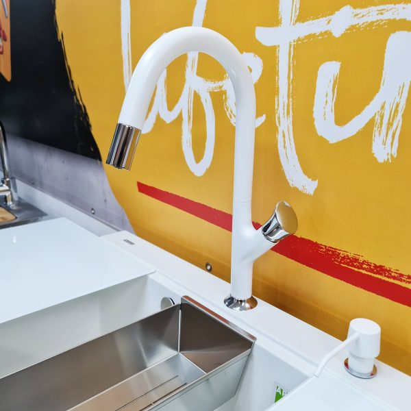 Baterie CookingAid PARMIX WHITE cu furtun dus retractabil / extractibil si finisaj Alb mat [8]