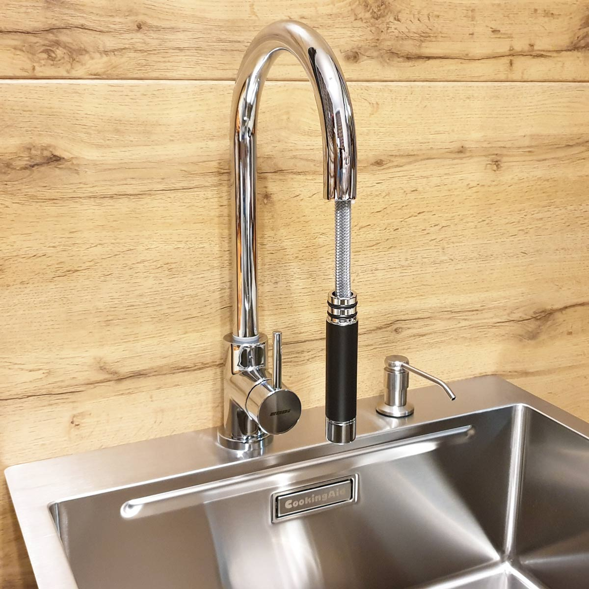 Baterie CookingAid RODI LINE MN 1011 cu furtun dus retractabil / extractibil si finisaj Cromat [6]