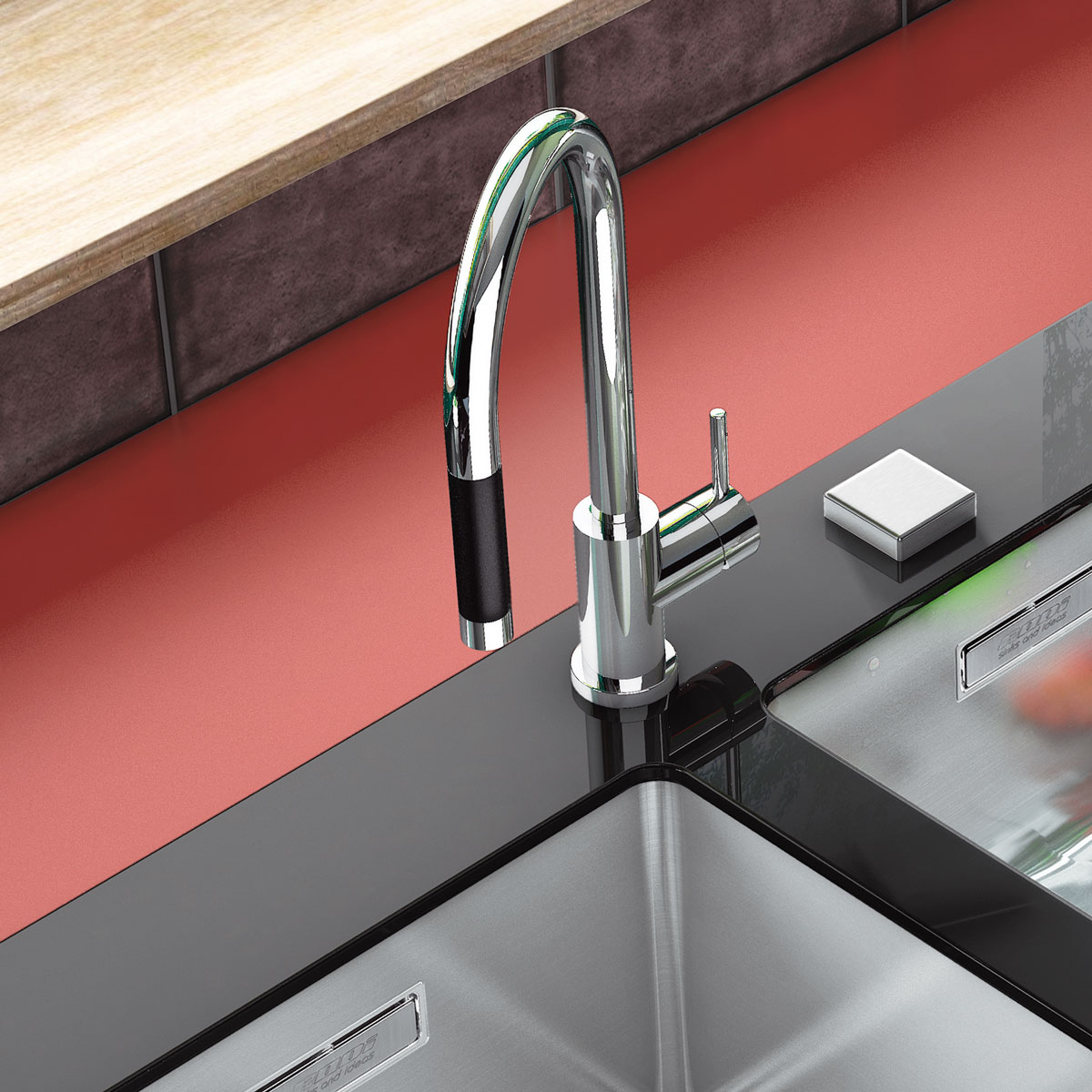 Baterie CookingAid RODI LINE MN 1011 cu furtun dus retractabil / extractibil si finisaj Cromat [4]