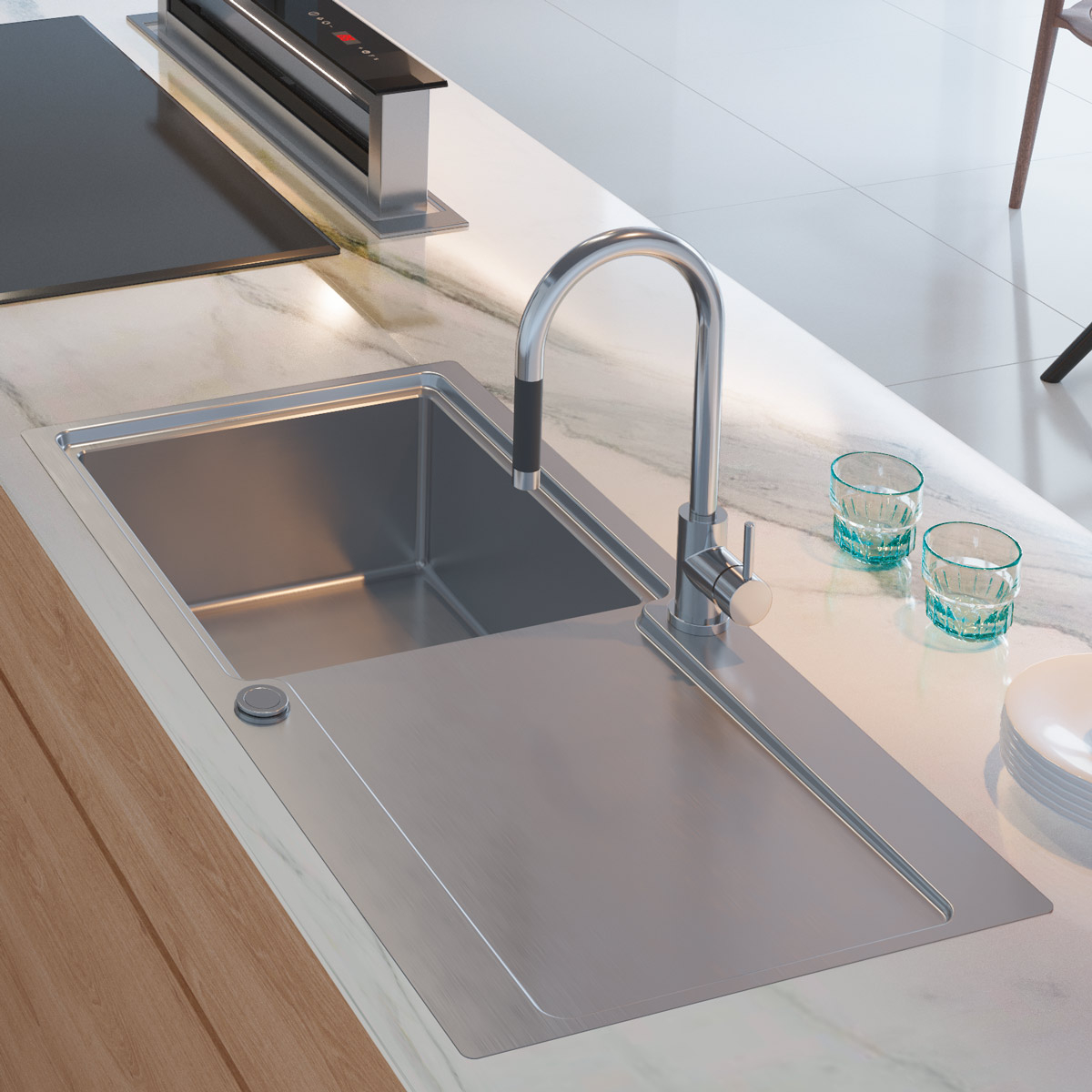 Baterie CookingAid RODI LINE MN 1011 cu furtun dus retractabil / extractibil si finisaj Cromat [14]