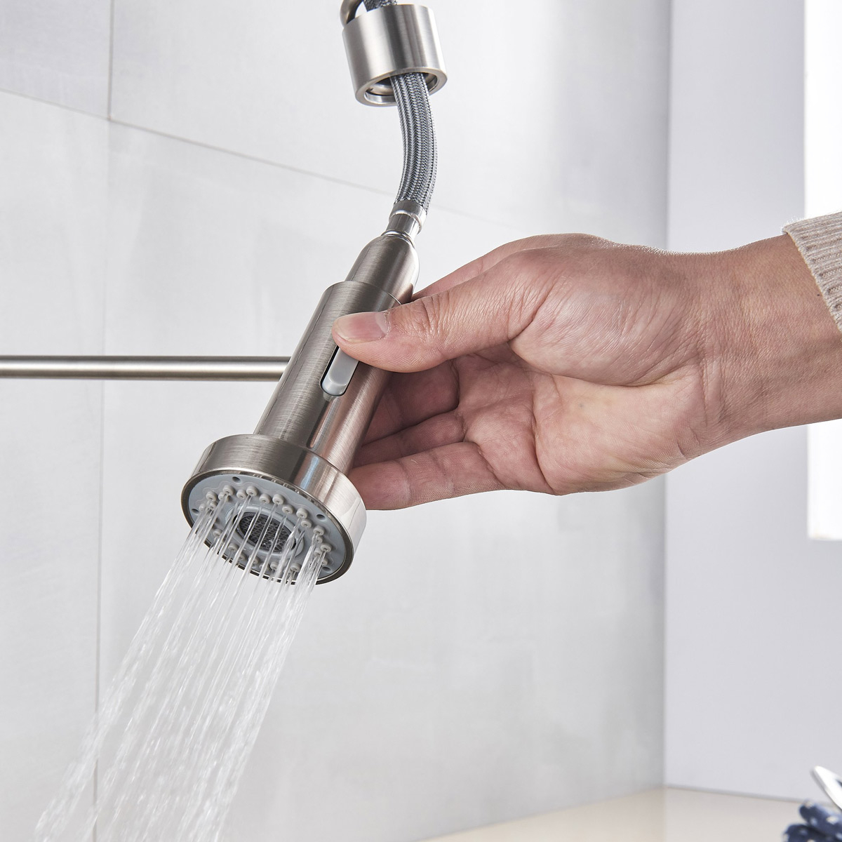 Baterie CookingAid TOUCH ON SPRING ROUND CU SENZOR ATINGERE inox periat si furtun dus retractabil / extractibil + buton interschimbabil jet/dus [7]