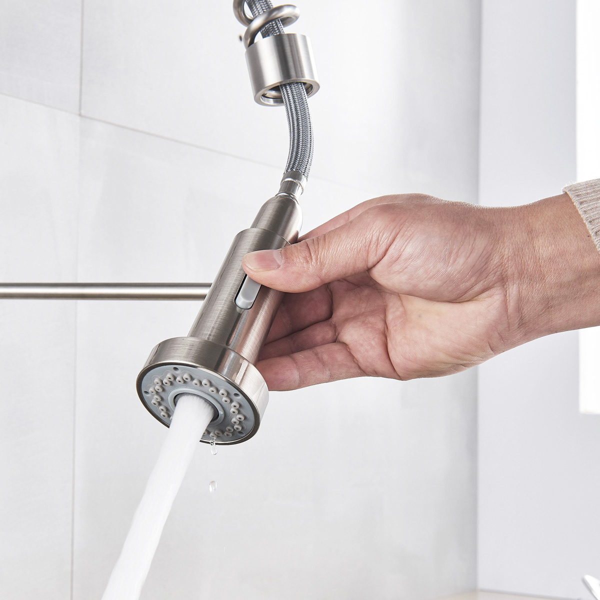 Baterie CookingAid TOUCH ON SPRING ROUND CU SENZOR ATINGERE inox periat si furtun dus retractabil / extractibil + buton interschimbabil jet/dus [5]