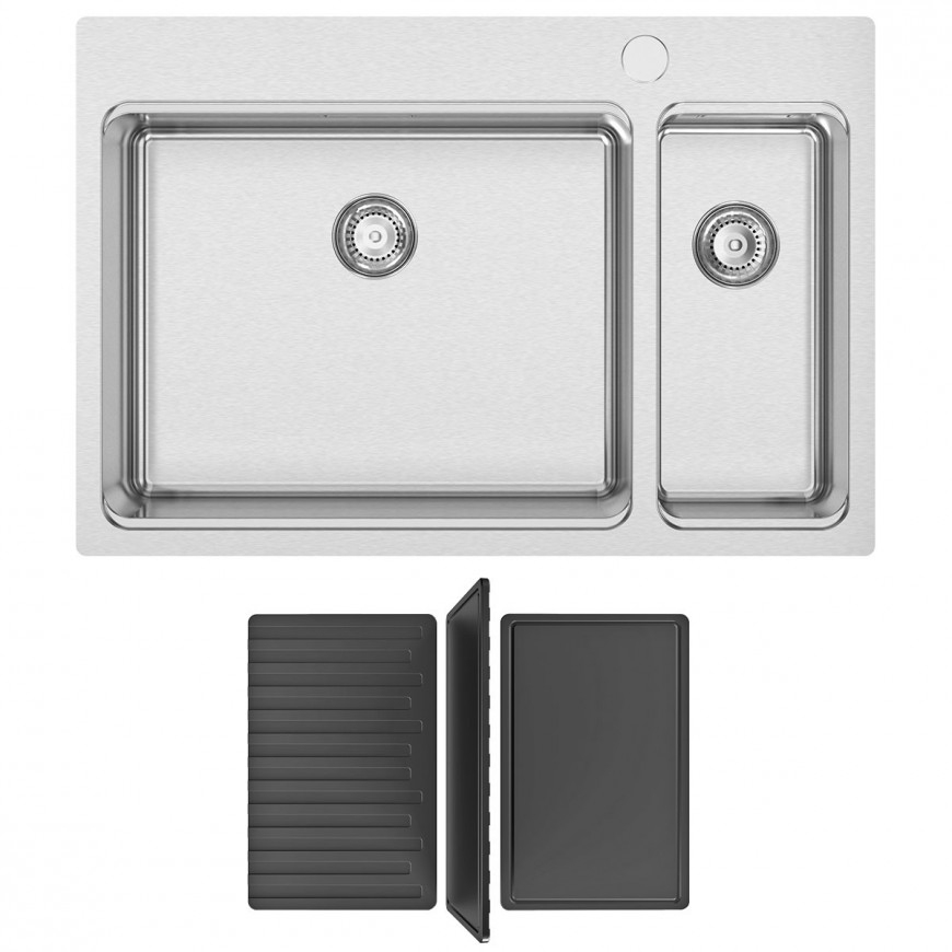 Chiuveta bucatarie cu 2 cuve inox CookingAid UNA 72 cu Bonus: tocator Versus din ABS reversibil in scurgator vase + accesorii montaj [2]