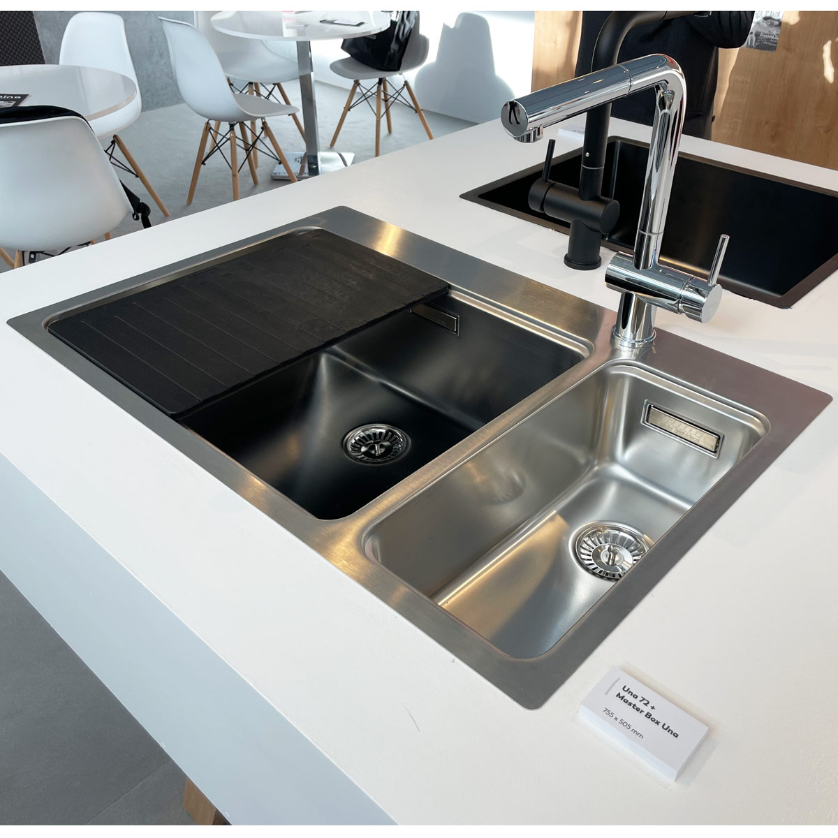 Chiuveta bucatarie cu 2 cuve inox CookingAid UNA 72 cu Bonus: tocator Versus din ABS reversibil in scurgator vase + accesorii montaj [7]