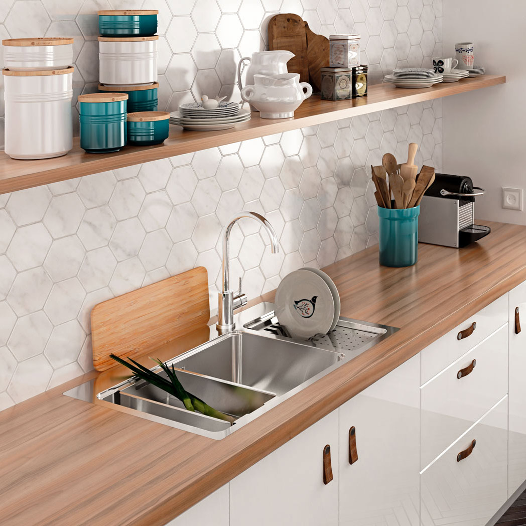 Chiuveta bucatarie cu 2 cuve inox CookingAid UNA 72 cu Bonus: tocator Versus din ABS reversibil in scurgator vase + accesorii montaj [1]