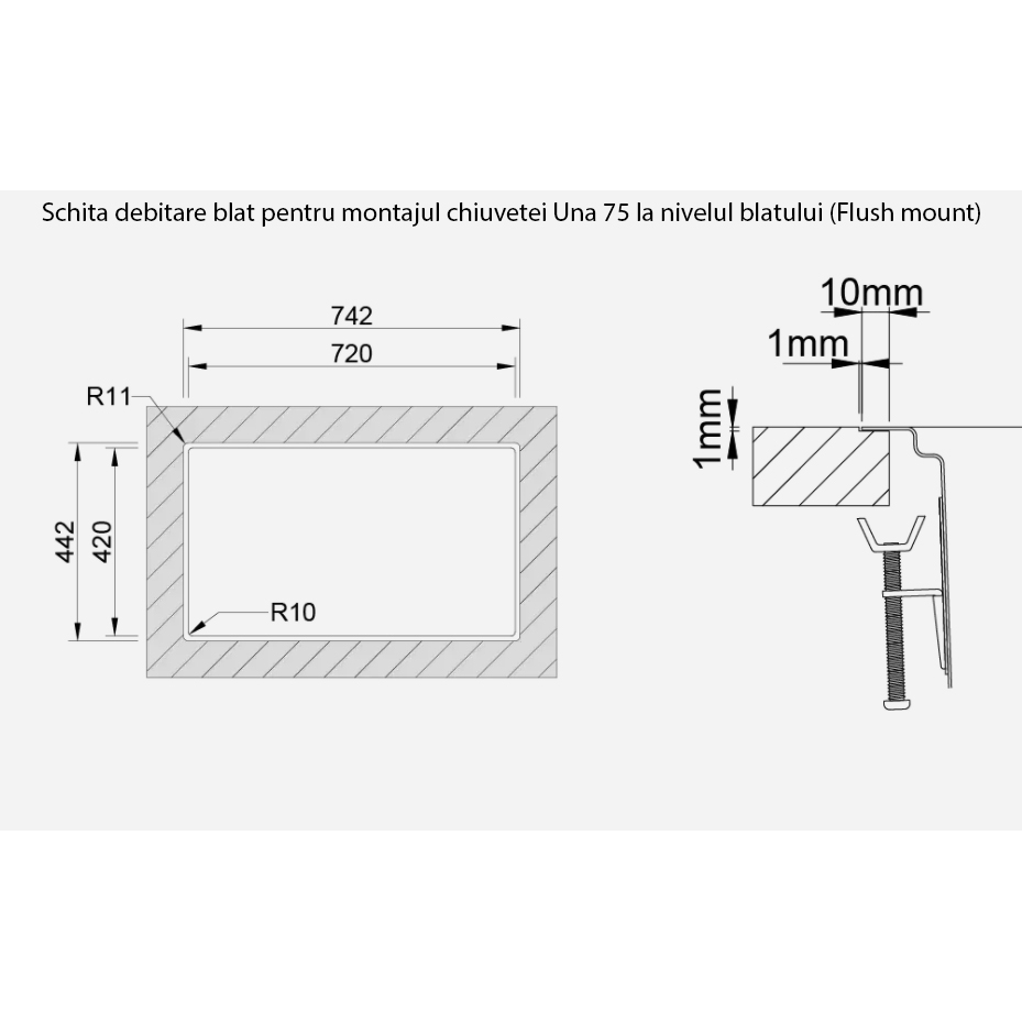 Chiuveta bucatarie cu 2 cuve inox CookingAid UNA 75 cu Bonus: tocator Bambus + accesorii montaj [21]