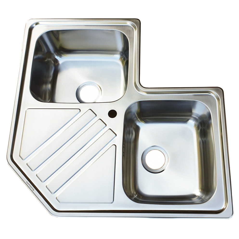 Chiuveta bucatarie cu 2 cuve inox dubla CookingAid KEPPLER BB pe colt reversibila stanga/dreapta cu picurator + accesorii montaj [10]