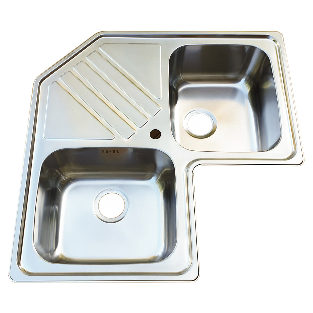 Chiuveta bucatarie cu 2 cuve inox dubla CookingAid KEPPLER BB pe colt reversibila stanga/dreapta cu picurator + accesorii montaj [8]