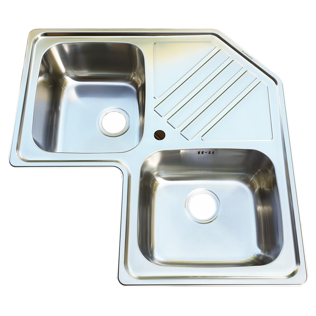 Chiuveta bucatarie cu 2 cuve inox dubla CookingAid KEPPLER BB pe colt reversibila stanga/dreapta cu picurator + accesorii montaj [7]