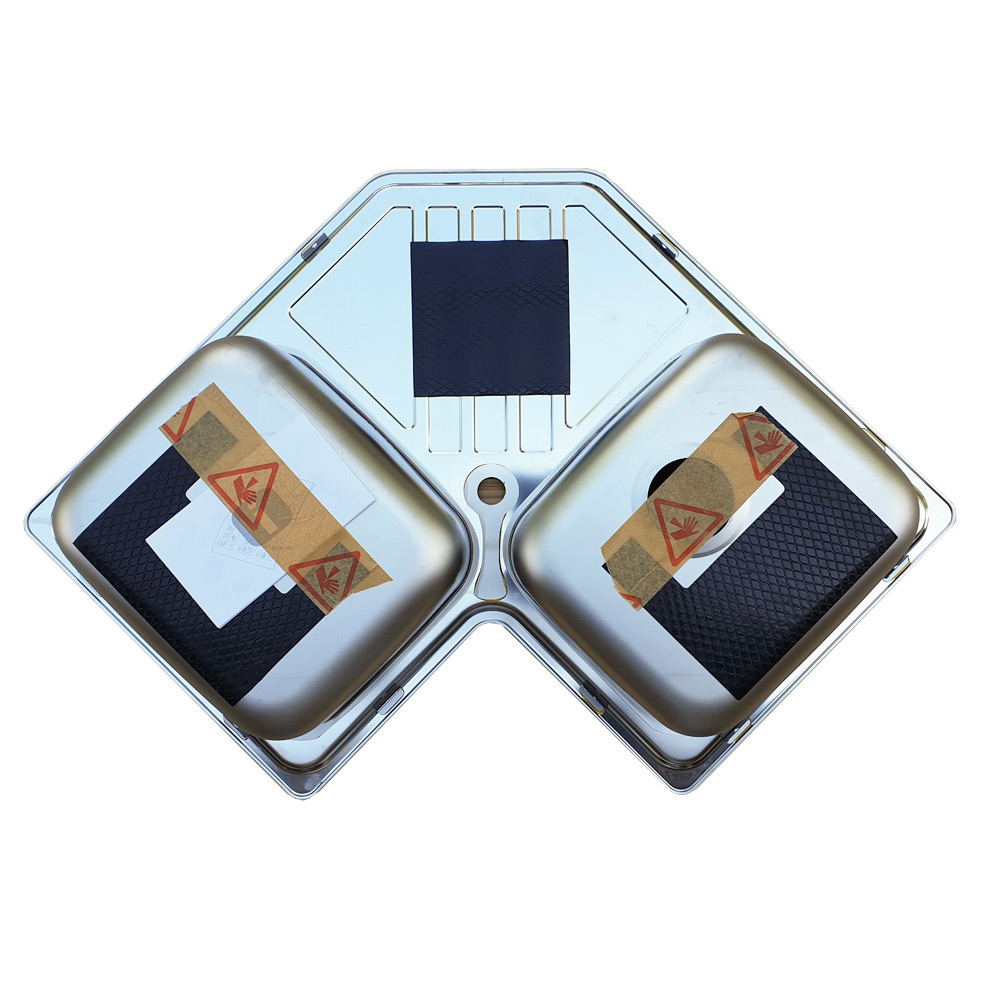 Chiuveta bucatarie cu 2 cuve inox dubla CookingAid KEPPLER BB pe colt reversibila stanga/dreapta cu picurator + accesorii montaj [14]