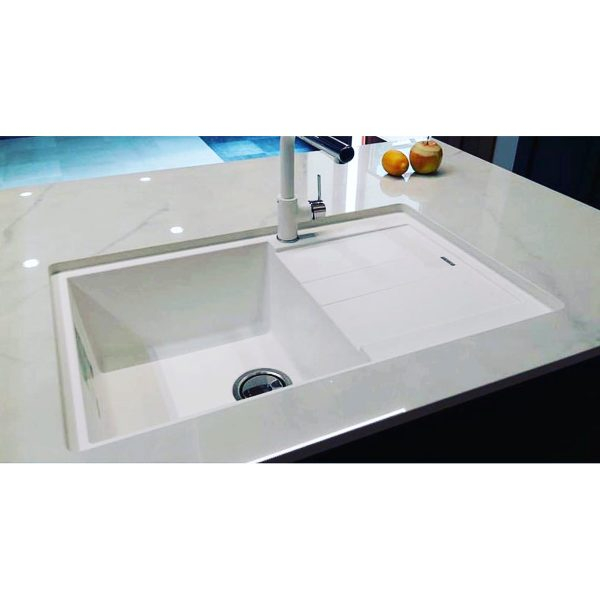 Chiuveta bucatarie granit CookingAid Amanda AM9910 Alba / Polar White reversibila stanga/dreapta cu picurator + accesorii montaj [5]