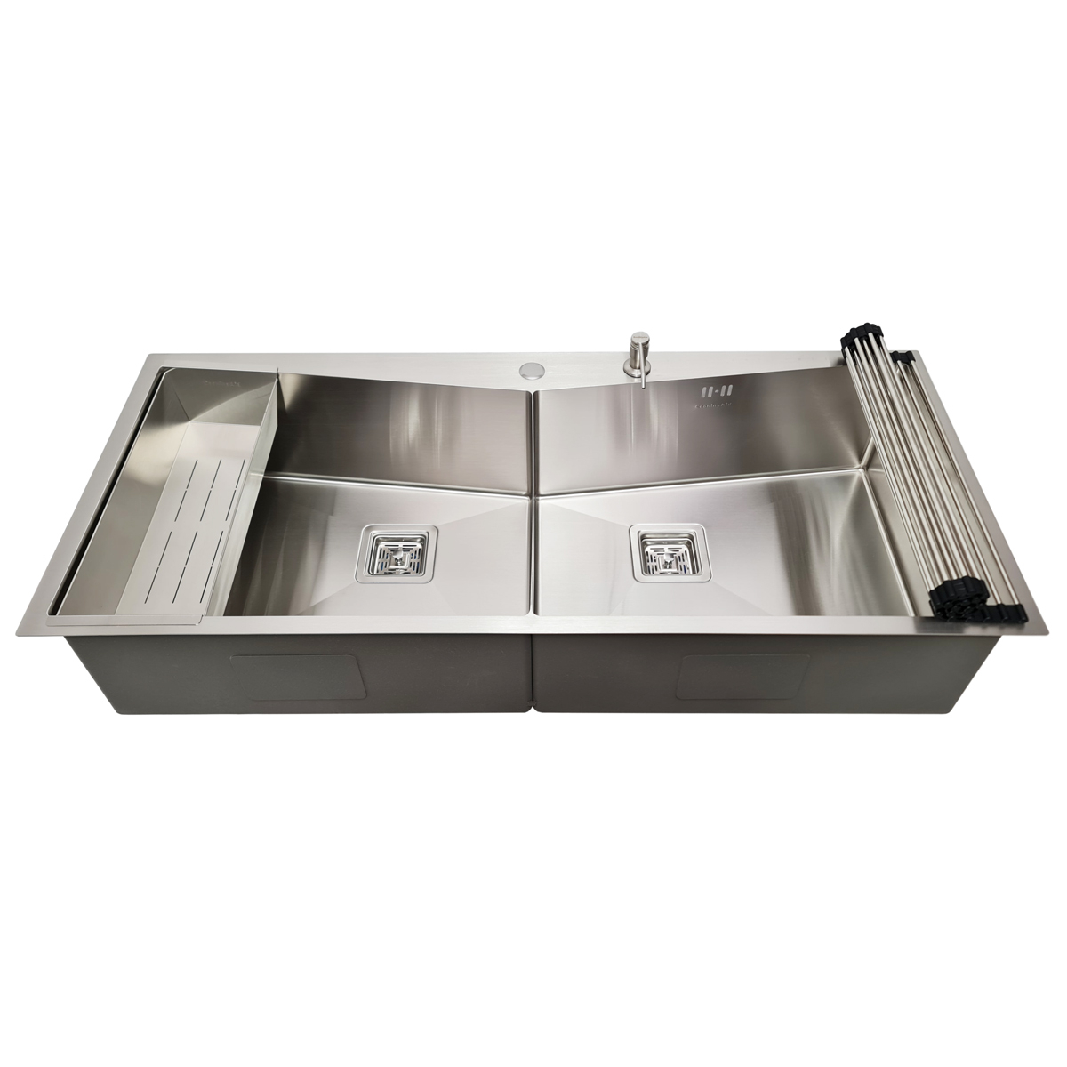 Chiuveta bucatarie HORECA inox dubla CookingAid VENUS-S Workstation cu dozator detergent, scurgator vase/paste/fructe, gratar rulabil inox + accesorii montaj [7]