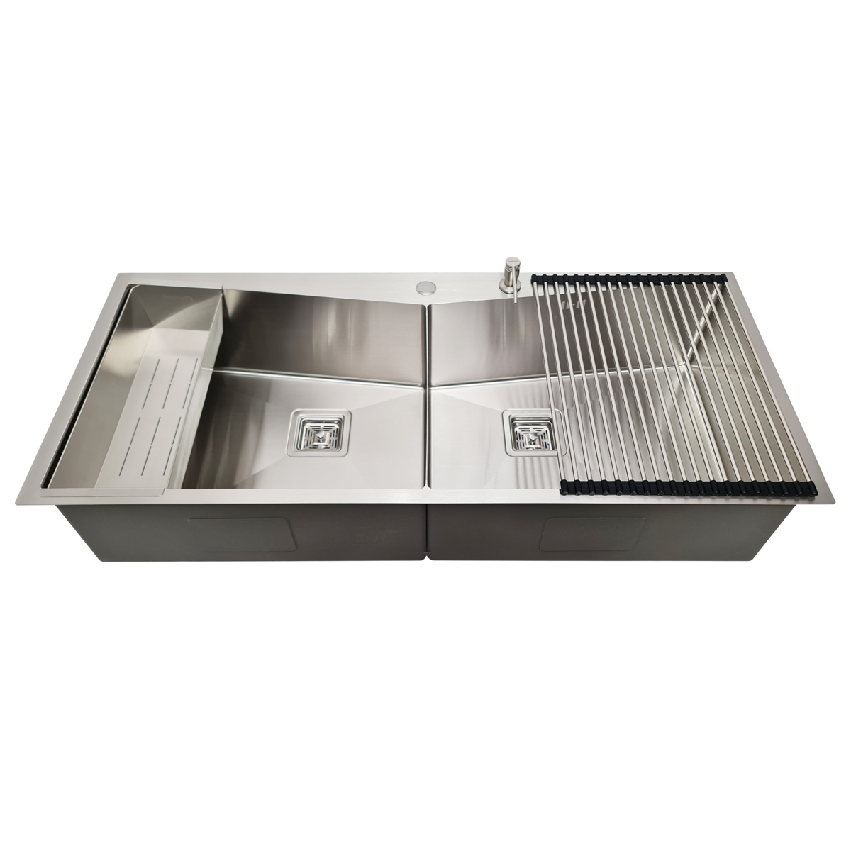 Chiuveta bucatarie HORECA inox dubla CookingAid VENUS-S Workstation cu dozator detergent, scurgator vase/paste/fructe, gratar rulabil inox + accesorii montaj [5]