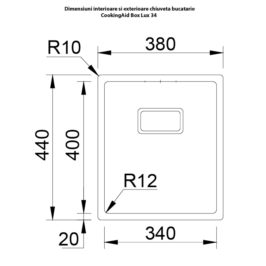 Chiuveta bucatarie inox CookingAid Box Lux 34 cu montaj pe/sub blat cu ventil scurgere dreptunghiular si accesorii montaj [16]