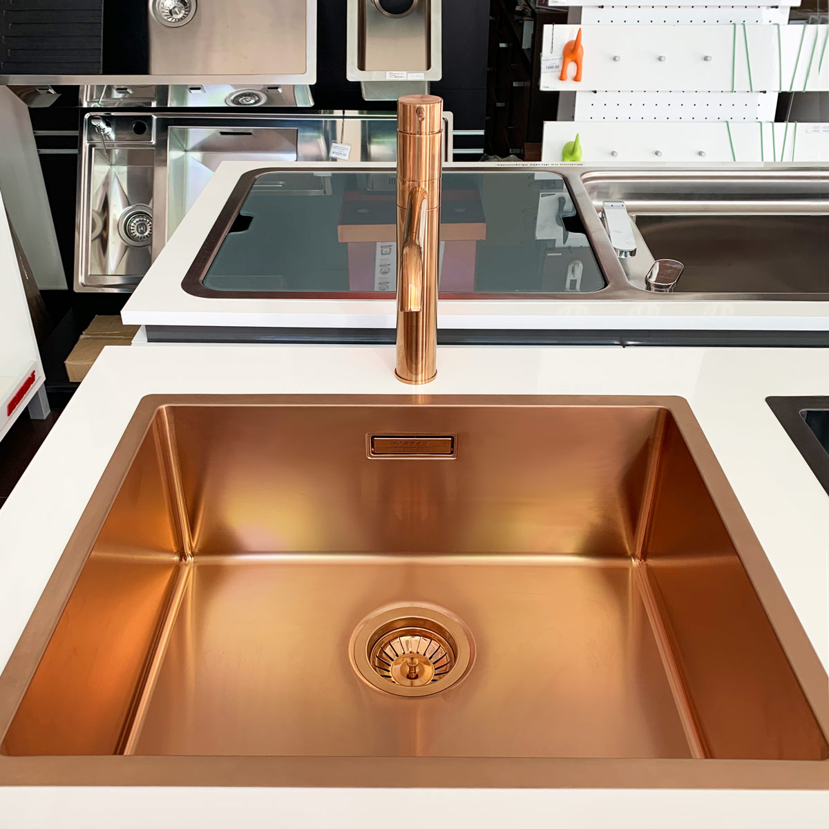 Chiuveta bucatarie inox CookingAid BOX LUX 50 COPPER cu strat PVD ceramic culoare cupru cu montaj pe/sub blat + accesorii montaj [7]