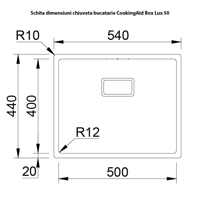 Chiuveta bucatarie inox CookingAid Box Lux 50 cu montaj pe/sub blat cu ventil scurgere dreptunghiular si accesorii montaj [9]