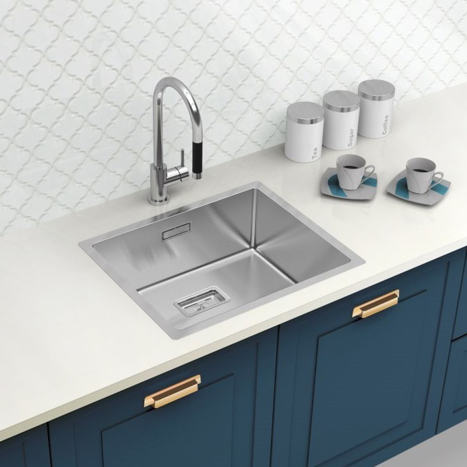 Chiuveta bucatarie inox CookingAid Box Lux 50 cu montaj pe/sub blat cu ventil scurgere dreptunghiular si accesorii montaj [2]