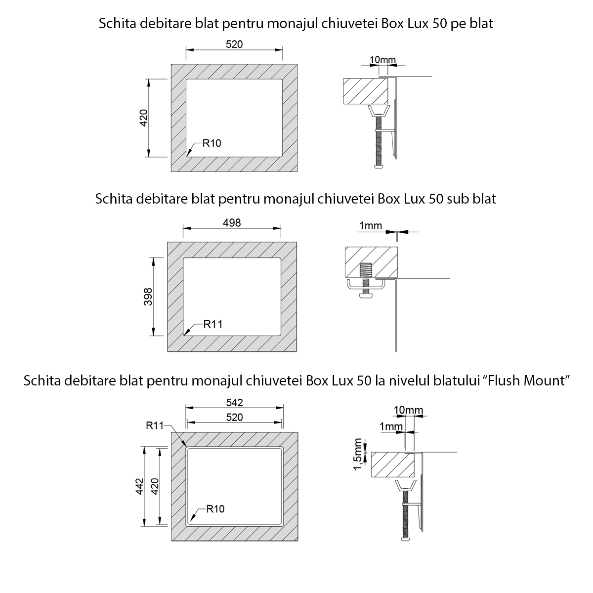 Chiuveta bucatarie inox CookingAid Box Lux 50 cu montaj pe/sub blat cu ventil scurgere dreptunghiular si accesorii montaj [10]