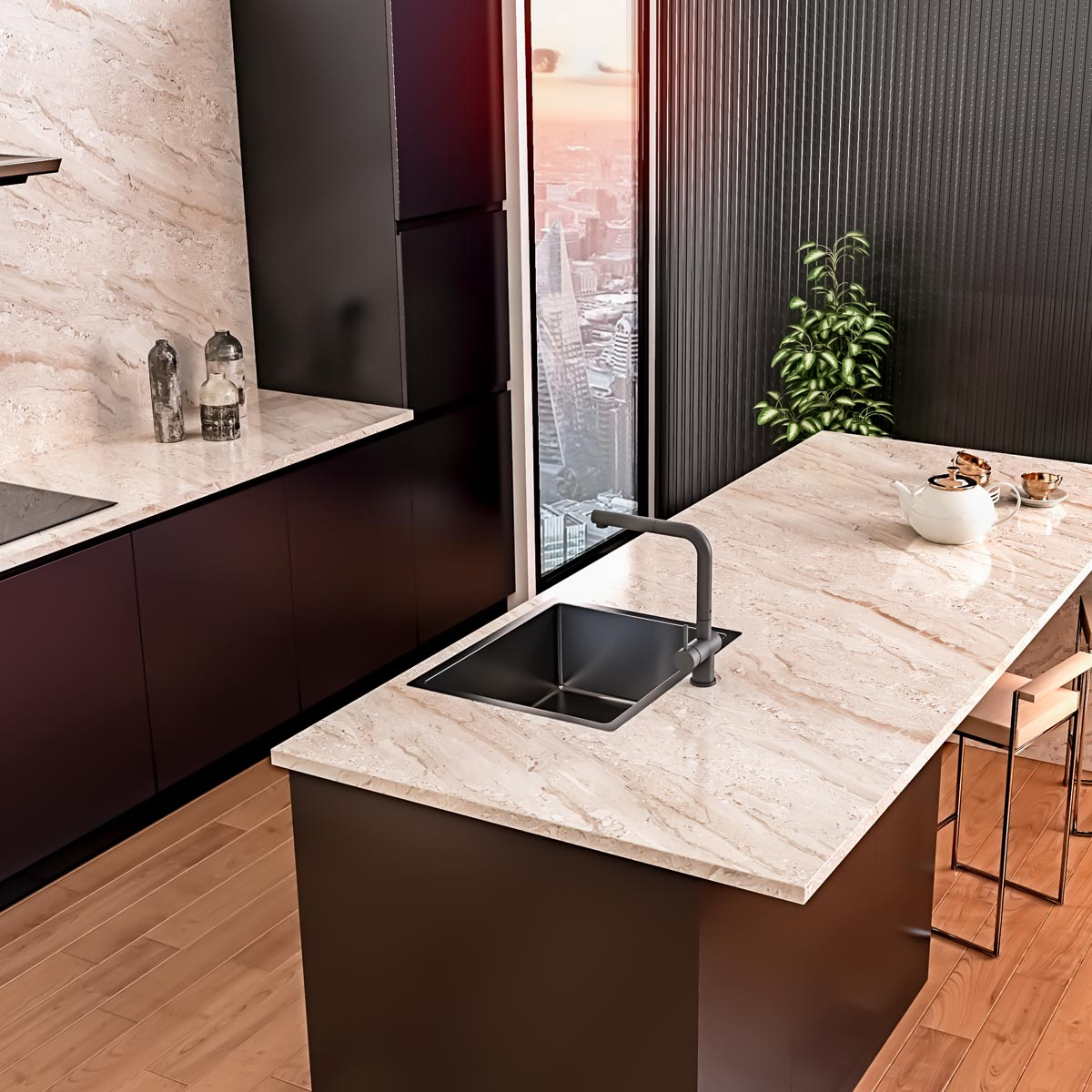 Chiuveta bucatarie inox CookingAid BOX LUX 50 DARK GREY cu strat PVD ceramic culoare gri inchis / negru cu montaj pe/sub blat + accesorii montaj [4]