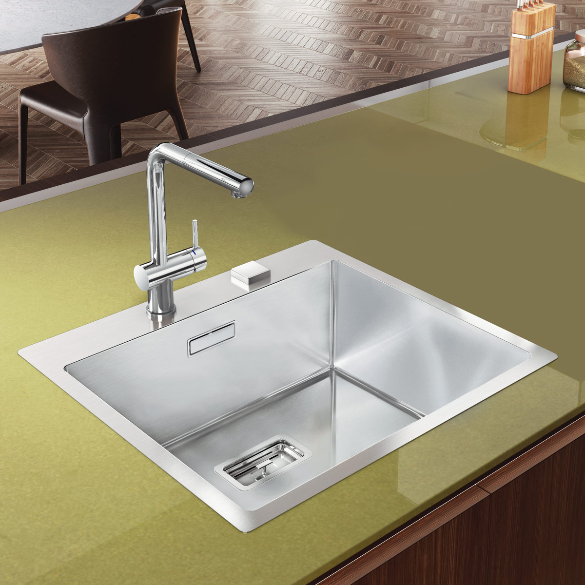 Chiuveta bucatarie inox CookingAid BOX LUX 57 cu ventil automat scurgere dreptunghiular si accesorii montaj [10]