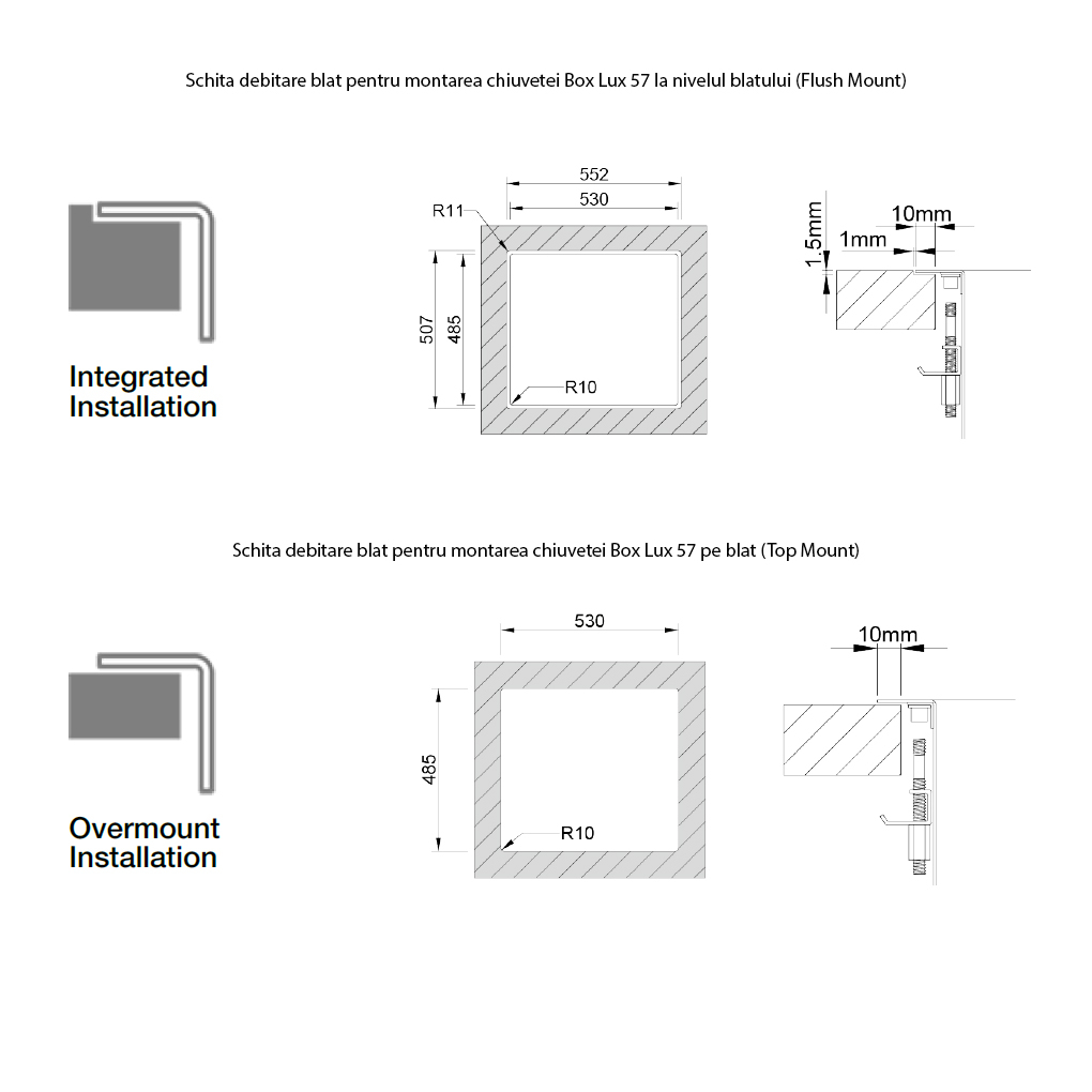 Chiuveta bucatarie inox CookingAid BOX LUX 57 cu ventil automat scurgere dreptunghiular si accesorii montaj [16]