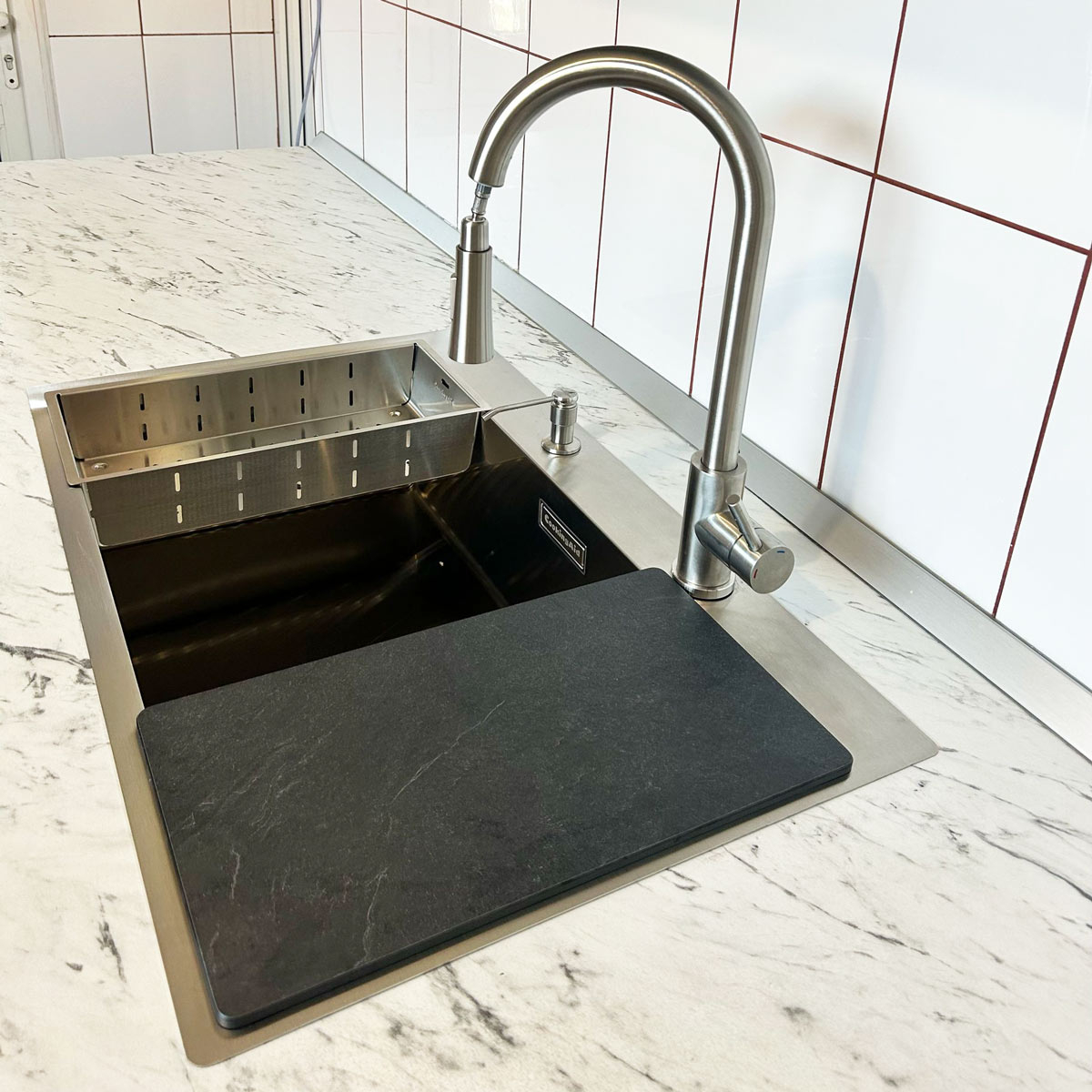 Chiuveta bucatarie inox CookingAid BOX LUX 76 + dozator detergent + accesorii montaj [26]