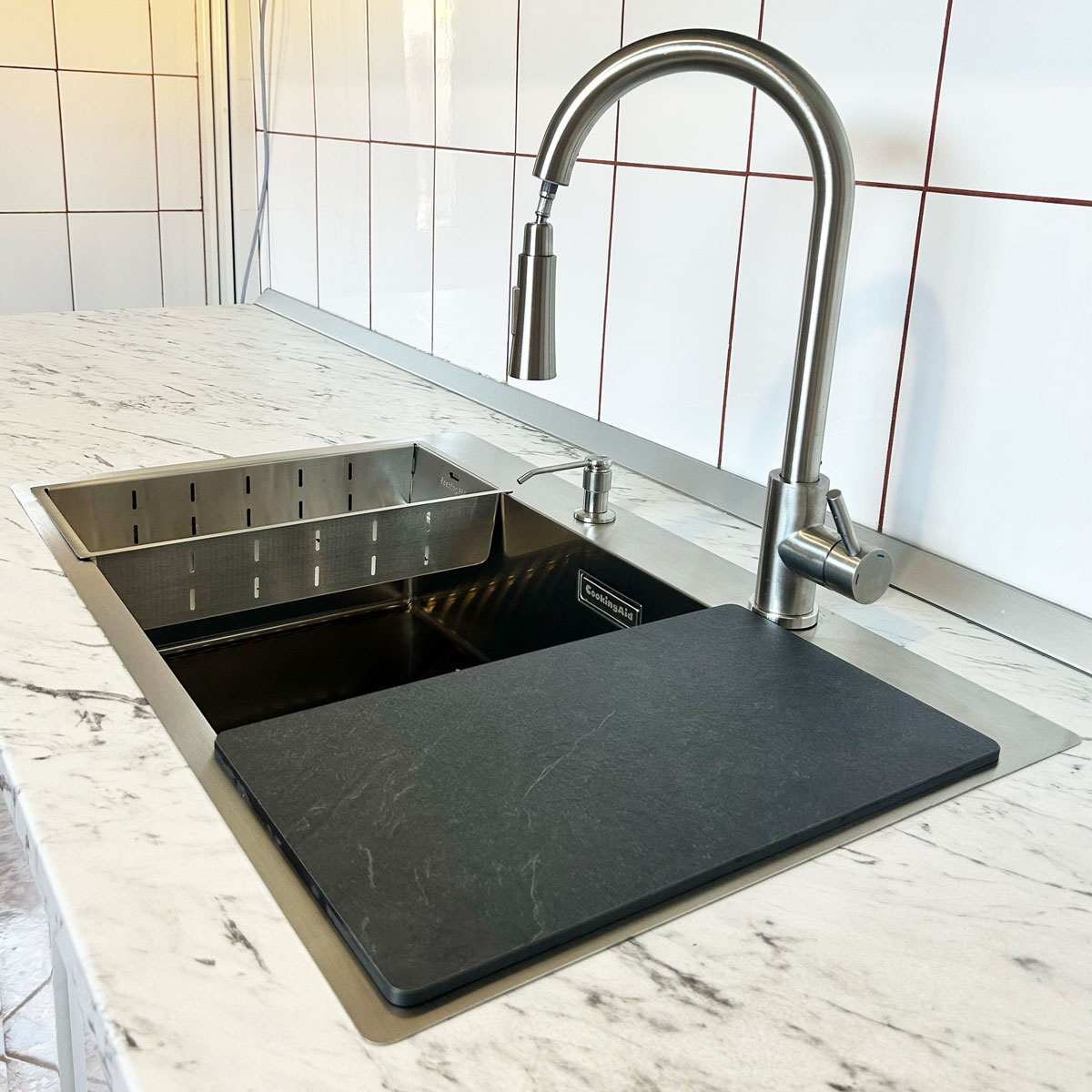 Chiuveta bucatarie inox CookingAid BOX LUX 76 + dozator detergent + accesorii montaj [25]