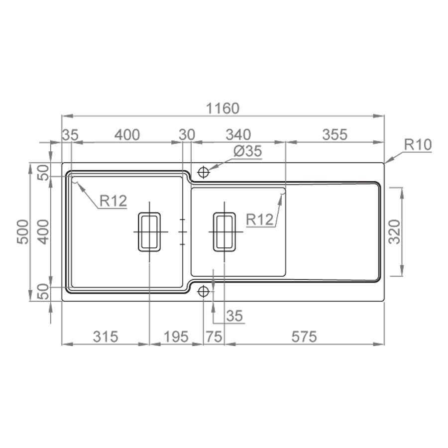 Chiuveta bucatarie inox CookingAid EVO 116 dubla cu 2 cuve + picurator si ventil automat reversibila stanga/dreapta + accesorii montaj [17]